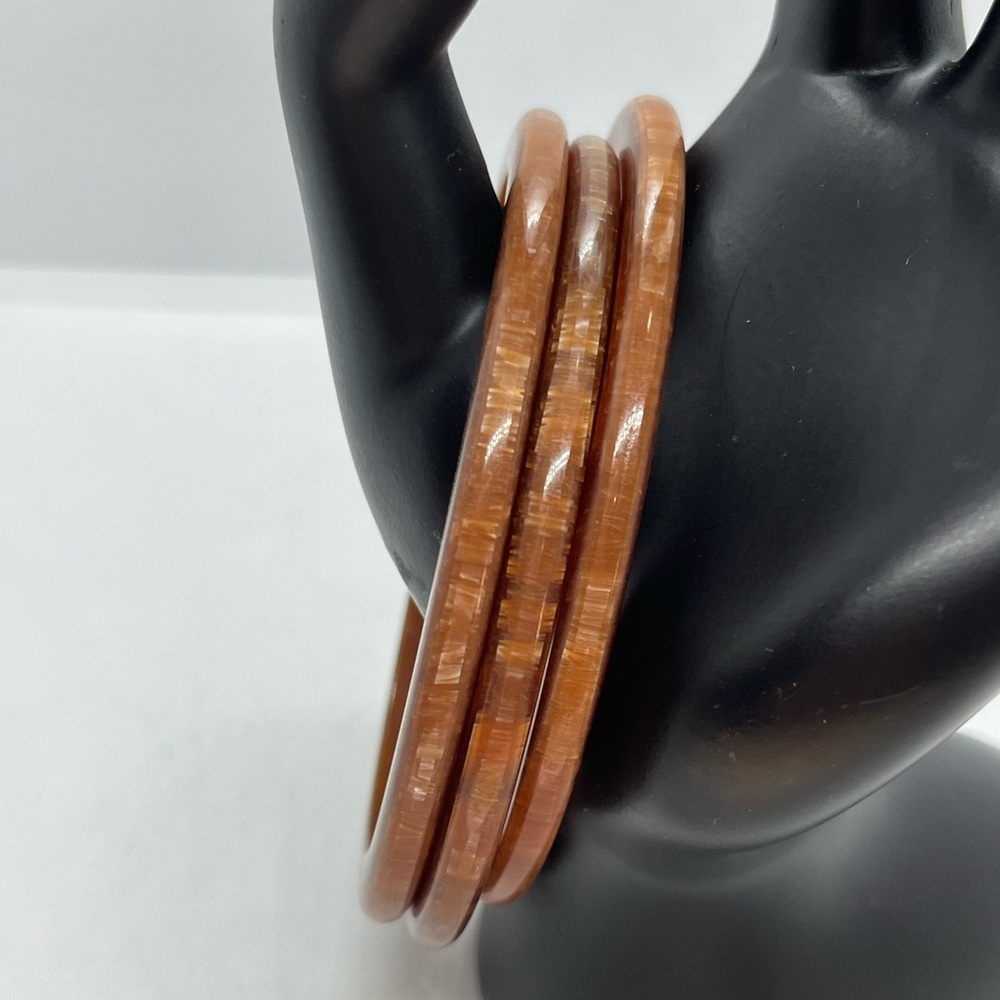 Vintage Set Of 3 Brown Plastic Bangle Bracelets View 2